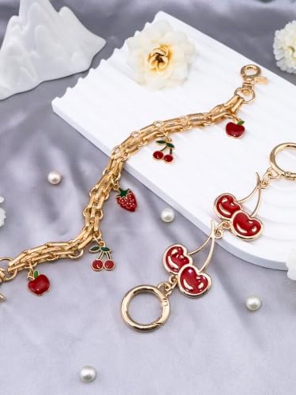 New - 2Pcs Cherry Bag Charms Purse Chain Strap Purse Extender Replacement Chain